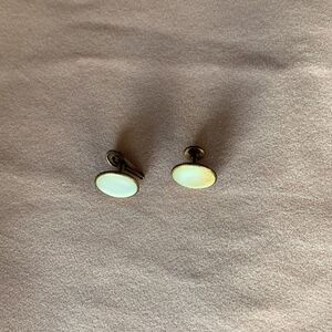 Lovely Vintage MOP Round Buttons in Gold finish SET of 2, Unmarked